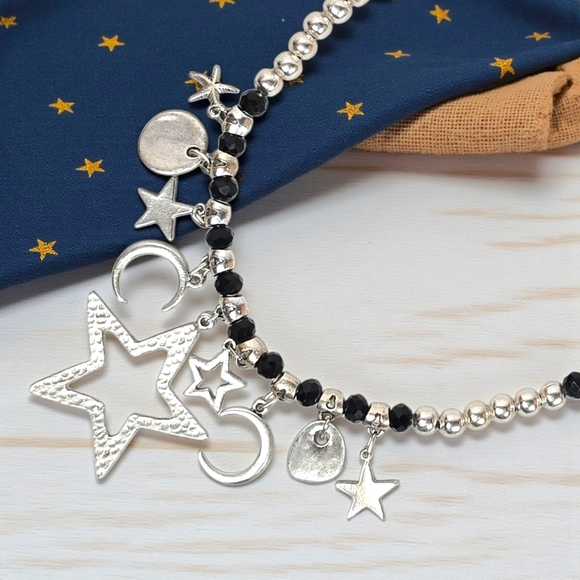 Celestial Boho Statement Necklace Turkish Handmade Silver Zamak Beads Artisan - Picture 11 of 13